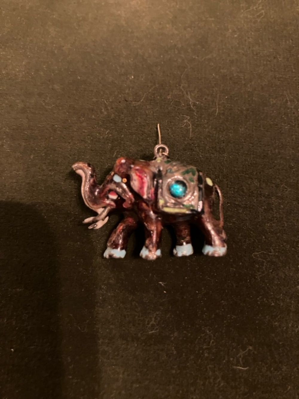 Hand-Painted Sterling Silver  Elephant Pendant- Sterling Silver and turquoise - Picture 3 of 5
